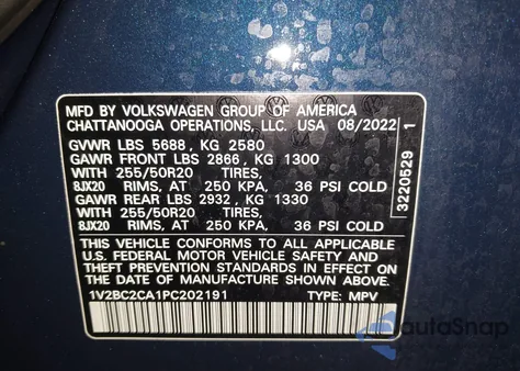 2023 Volkswagen Atlas Cross Sport 2.0T Sel z USA, uszkodzony, nr VIN 1V2BC2CA1PC202191